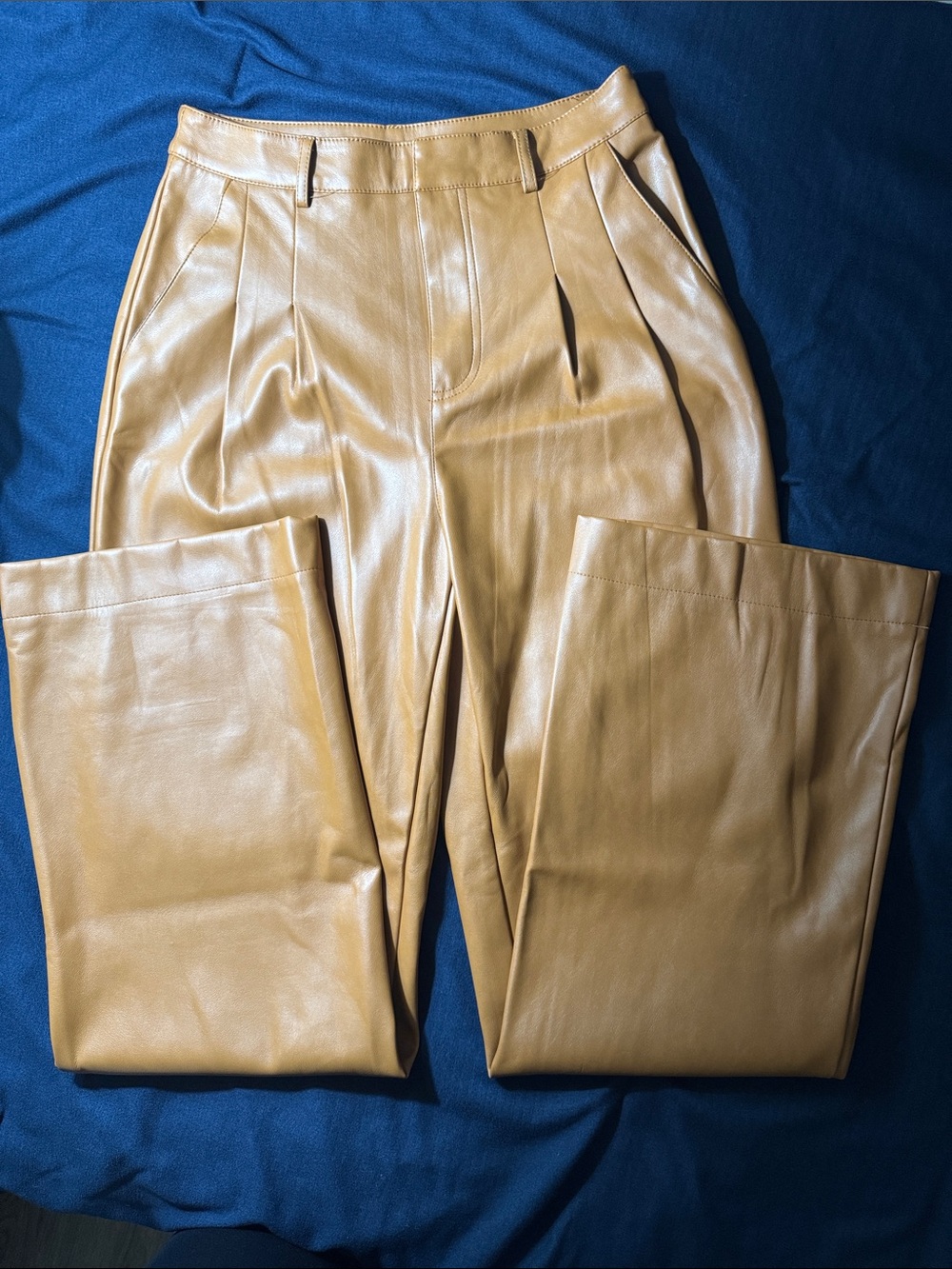 7 For All Mankind Tan Faux Leather Wide-Leg Trousers